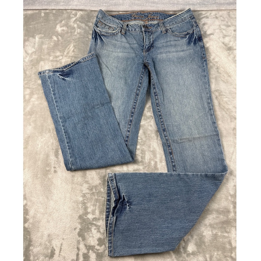 Guess Jeans Womens Blue Low Rise Bootcut Embroidered Scroll Pocket Denim 31x31.5